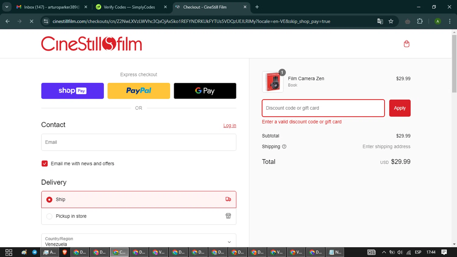 CineStill Film discount code screenshot showing code LOVE20 applied at CineStill Film checkout page. Uploaded by SimplyCodes community member CashLynx5338 on Jan 21, 2025