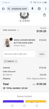 Cino15 coupon verification screenshot