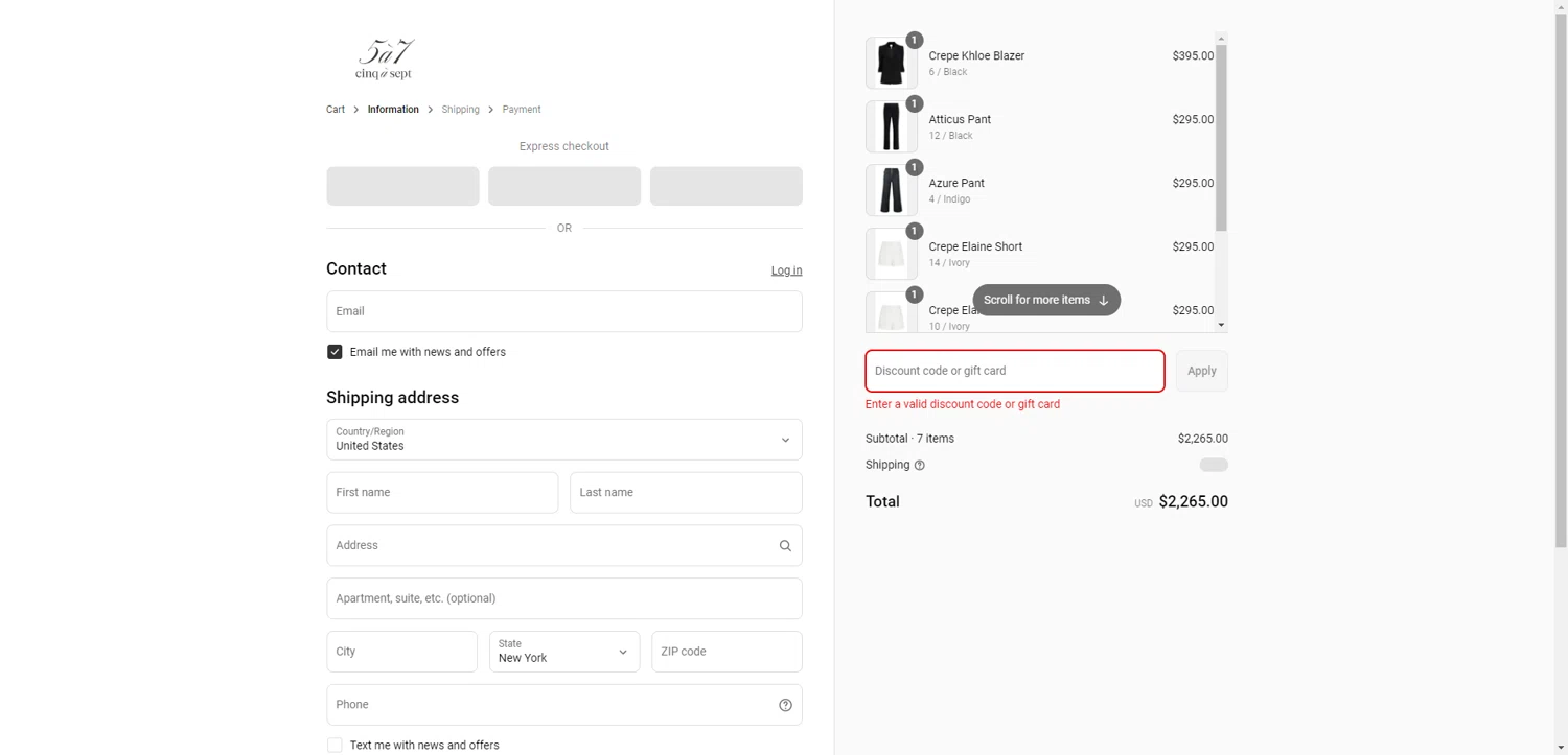 Cinq à Sept promo code screenshot showing code summer25 applied at Cinq à Sept checkout page. Uploaded by SimplyCodes community member PromoAdmiral6652 on Jun 4, 2025