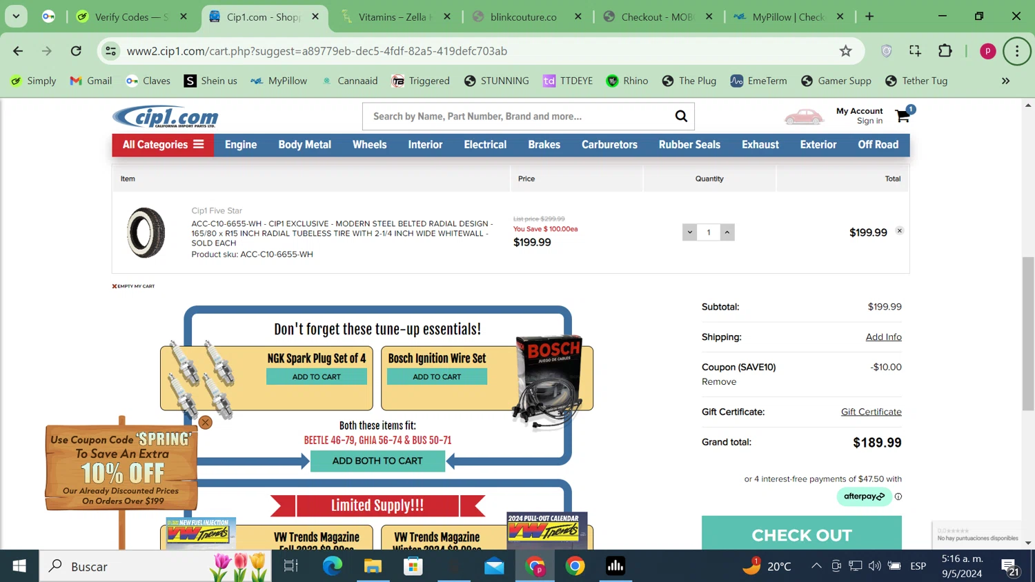 Cip1.com checkout page showing Cip1.com coupon code box | Screenshot taken by SimplyCodes community member on May 9, 2024