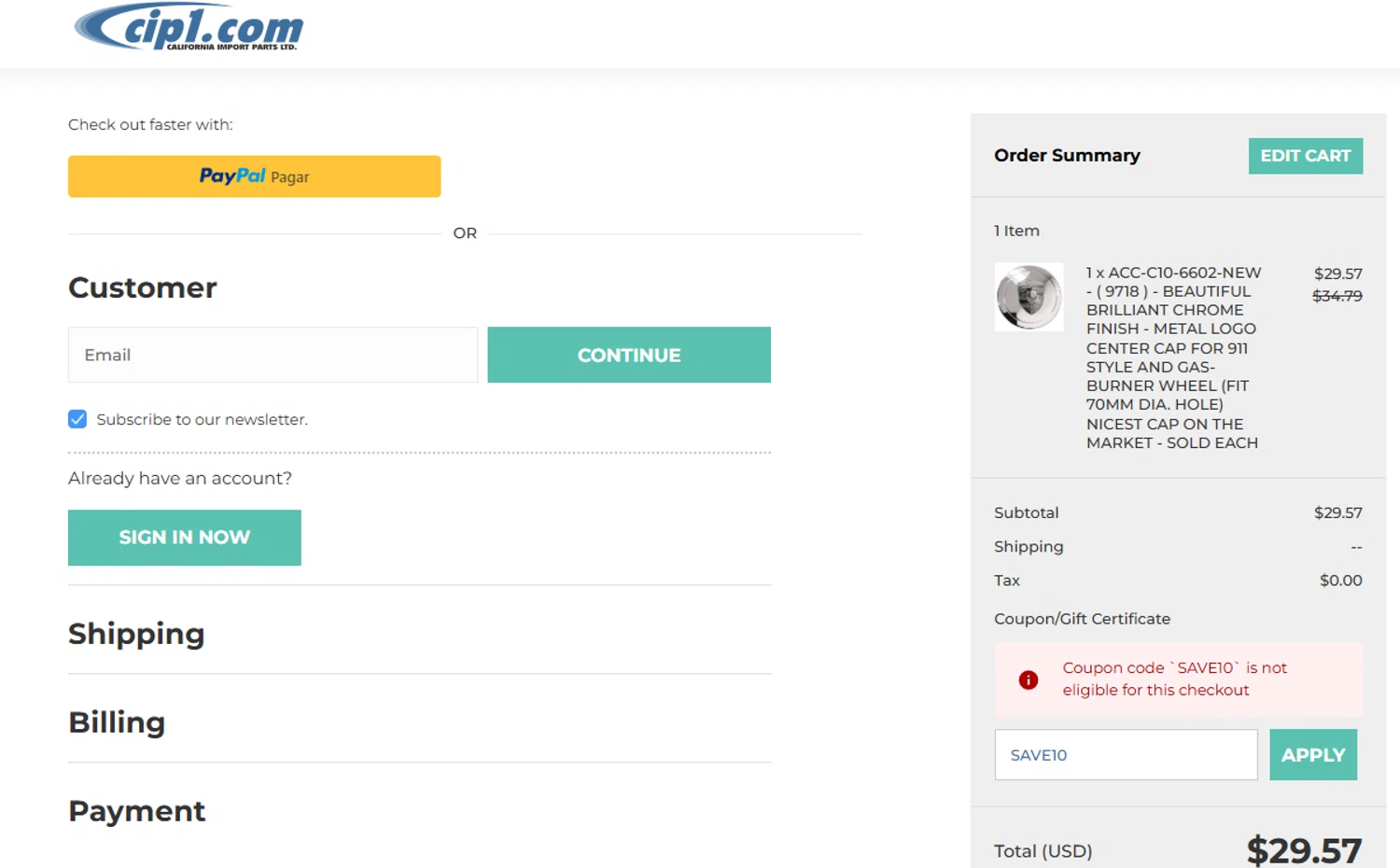 Cip1.com coupon code screenshot showing code SAVE10 applied at Cip1.com checkout page. Uploaded by SimplyCodes community member Luis_Marin on Jul 22, 2025