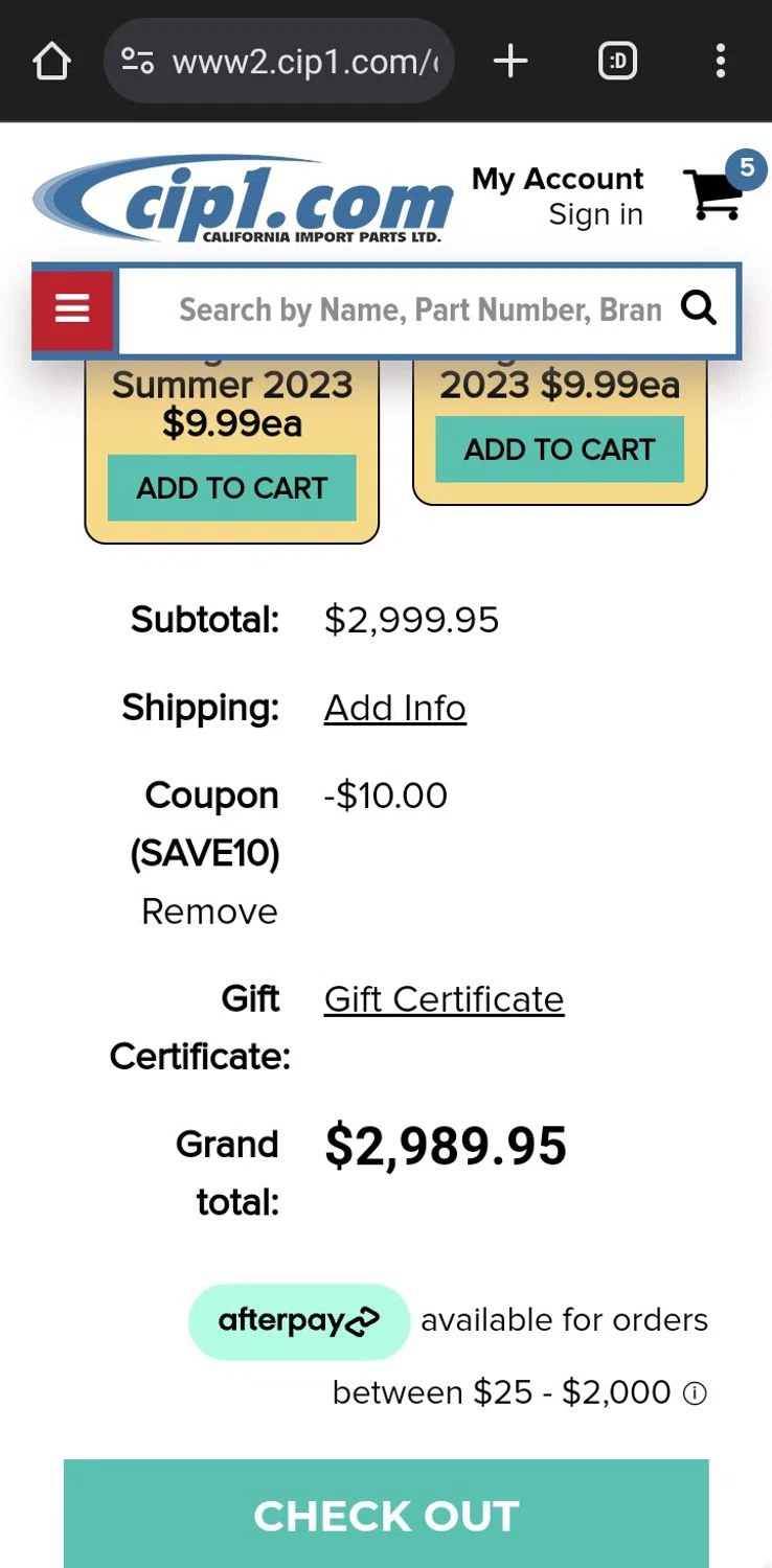 Cip1.com checkout page showing Cip1.com coupon code box | Screenshot taken by SimplyCodes community member on Feb 7, 2024
