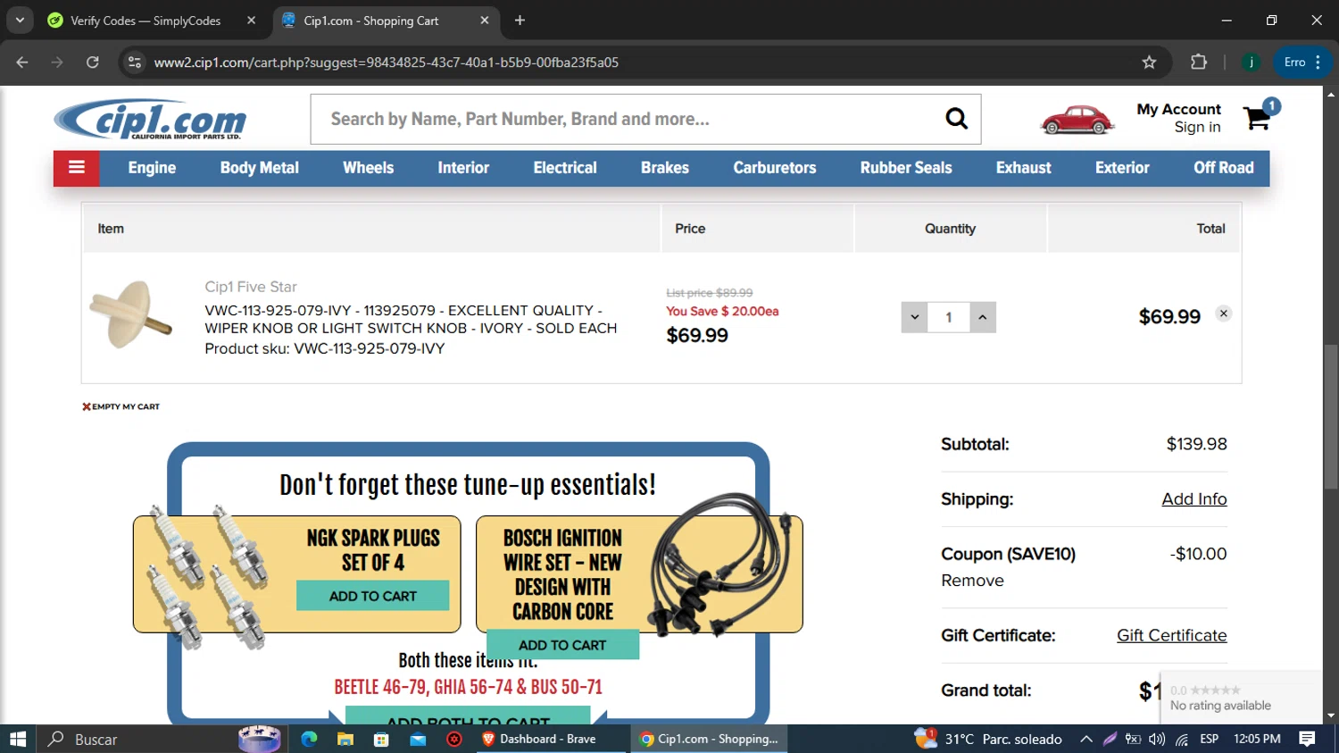 Cip1.com checkout page showing Cip1.com coupon code box | Screenshot taken by SimplyCodes community member on Oct 28, 2024