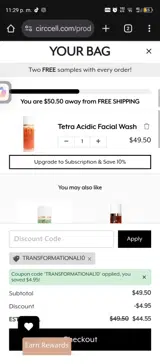 TRANSFORMATIONAL10 coupon verification screenshot