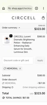 MEMORIAL coupon verification screenshot