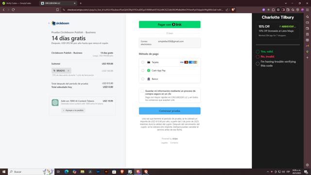Circleboom checkout page showing Circleboom promo code box | Screenshot taken by SimplyCodes community member on May 20, 2025