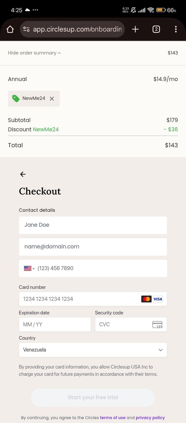 Circles checkout page showing Circles promo code box | Screenshot taken by SimplyCodes community member on Sep 4, 2025