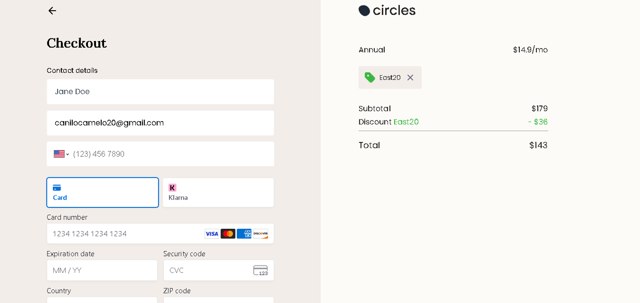 Circles checkout page showing Circles promo code box | Screenshot taken by SimplyCodes community member on Jul 10, 2025