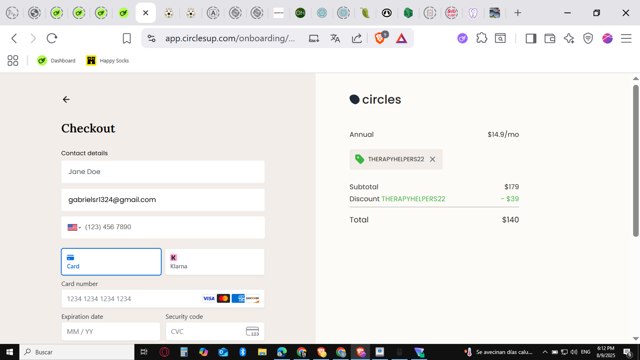 Circles checkout page showing Circles promo code box | Screenshot taken by SimplyCodes community member on Aug 9, 2025