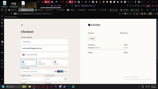Circles checkout page showing Circles promo code box | Screenshot taken by SimplyCodes community member on Aug 9, 2025