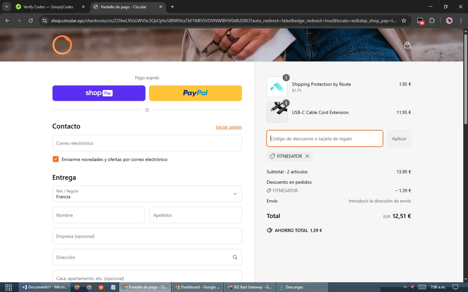 Circular discount code screenshot showing code FITNESATOR applied at Circular checkout page. Uploaded by SimplyCodes community member ShieldPioneer5726 on Mar 18, 2025