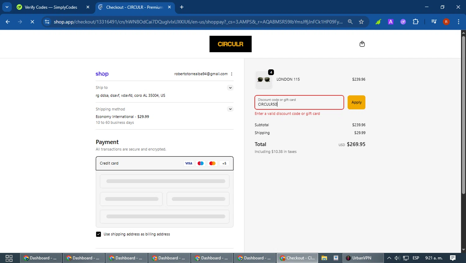 Circulr discount code screenshot showing code CIRCULR50 applied at Circulr checkout page. Uploaded by SimplyCodes community member robertotorrealba on Feb 4, 2026