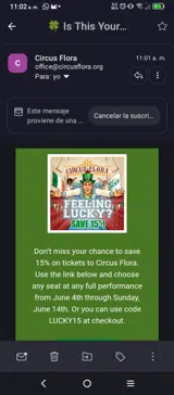 Circus Flora coupon verification screenshot