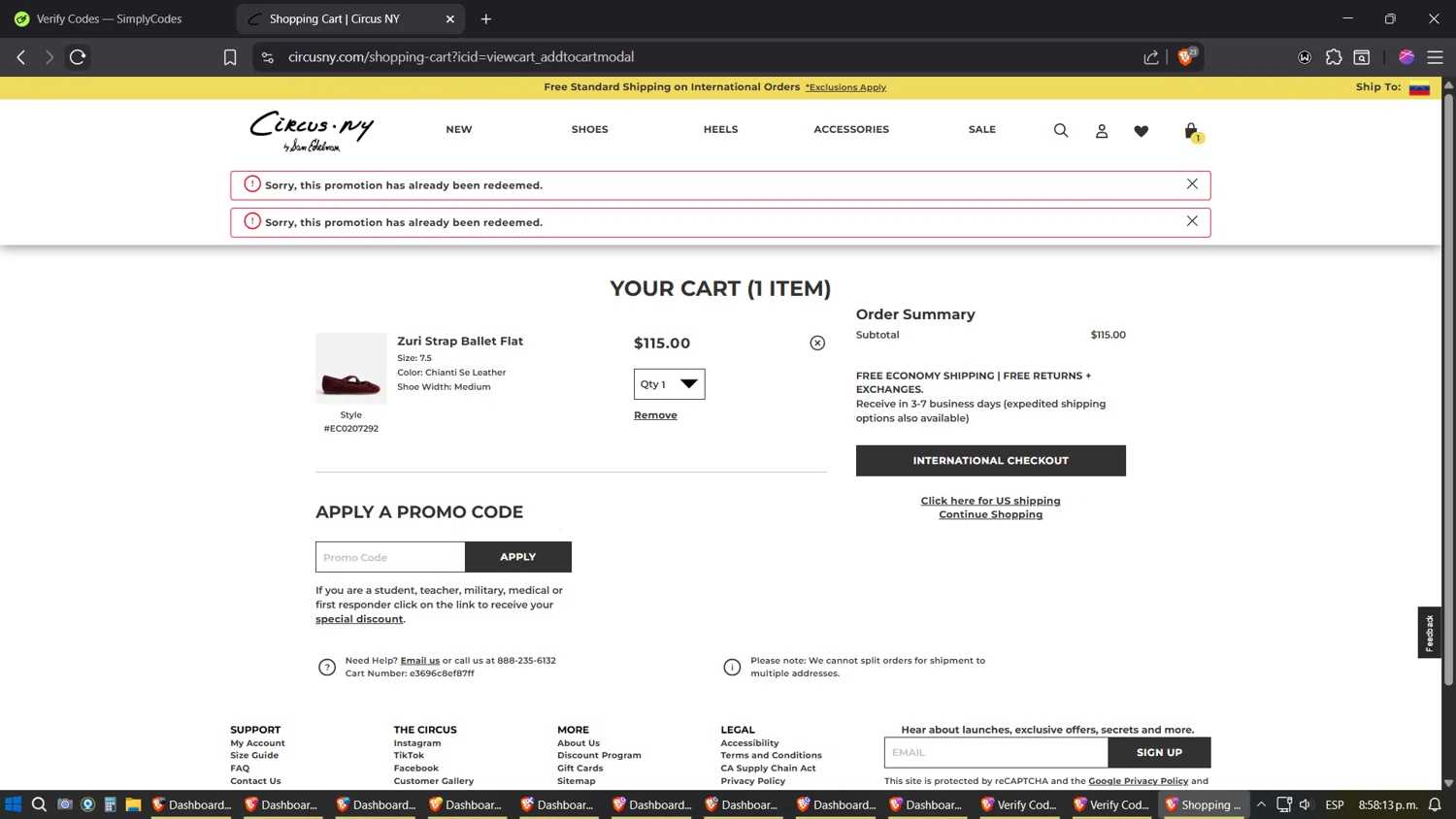 Circus NY promo code screenshot showing code CIREMAILROSANSJA applied at Circus NY checkout page. Uploaded by SimplyCodes community member JhonatanGomez on Aug 20, 2025