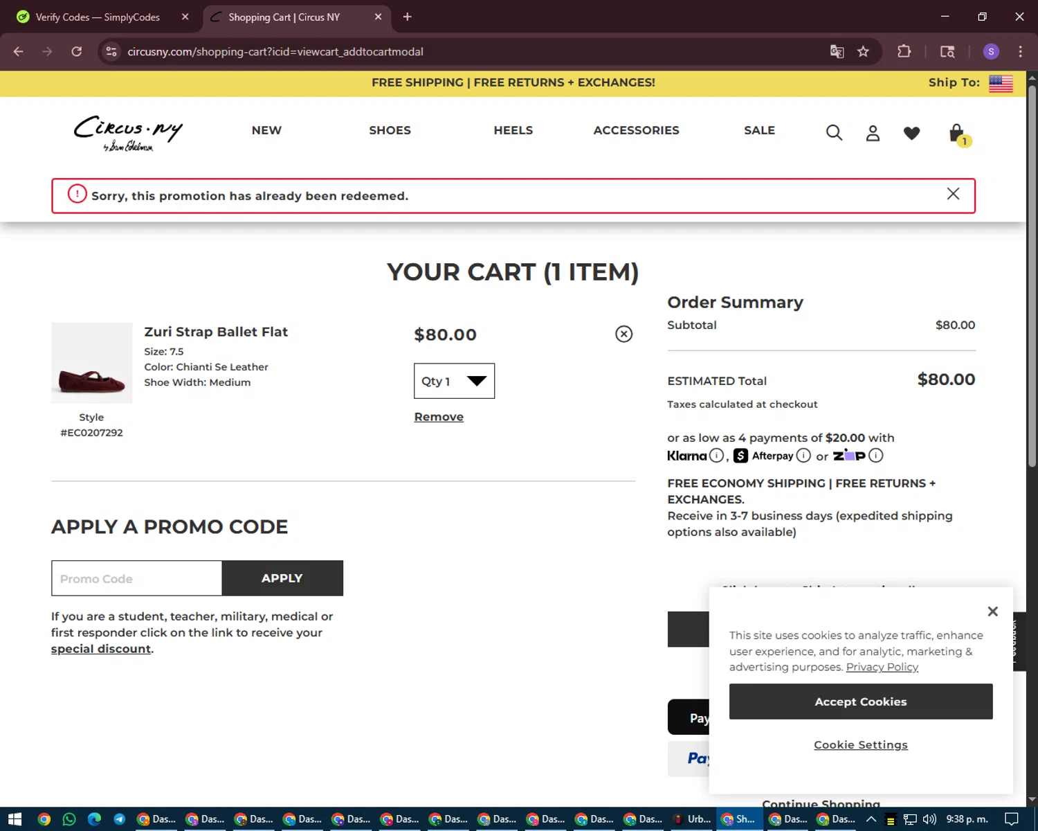 Circus NY promo code screenshot showing code CIREMAILROSANSJA applied at Circus NY checkout page. Uploaded by SimplyCodes community member LuckyVoyager688 on Aug 19, 2025