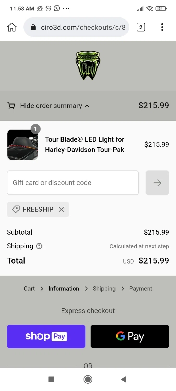 Ciro 3d checkout page showing Ciro 3d discount code box | Screenshot taken by SimplyCodes community member on Jul 6, 2023