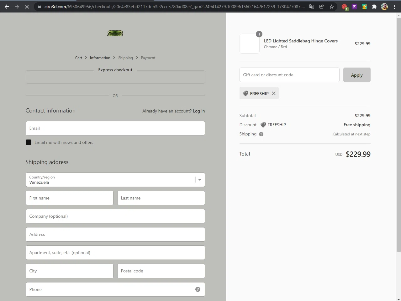 Ciro 3d checkout page showing Ciro 3d discount code box | Screenshot taken by SimplyCodes community member on Jan 19, 2022