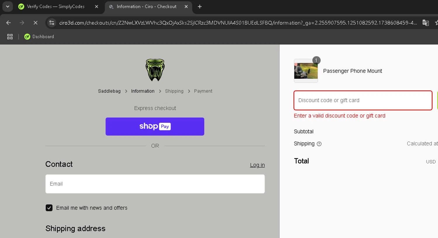 Ciro 3d discount code screenshot showing code BLACKFRIDAY22 applied at Ciro 3d checkout page. Uploaded by SimplyCodes community member AurelioCasillas on Feb 3, 2025
