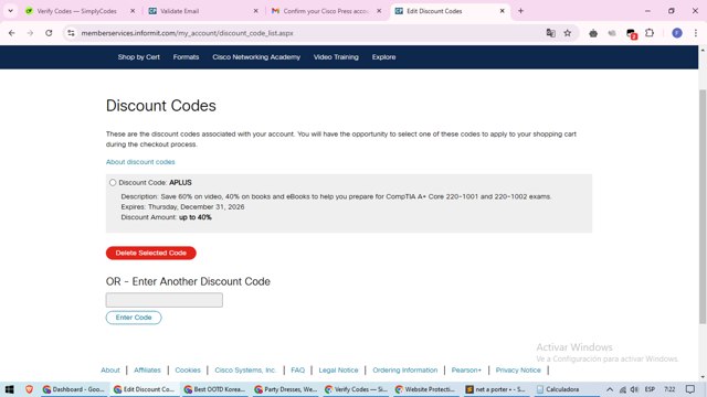 Cisco Press checkout page showing Cisco Press discount code box | Screenshot taken by SimplyCodes community member on Jan 31, 2025