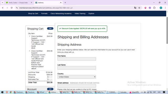 Cisco Press checkout page showing Cisco Press discount code box | Screenshot taken by SimplyCodes community member on Aug 19, 2025