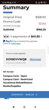 The Citadel Bookstore coupon verification screenshot