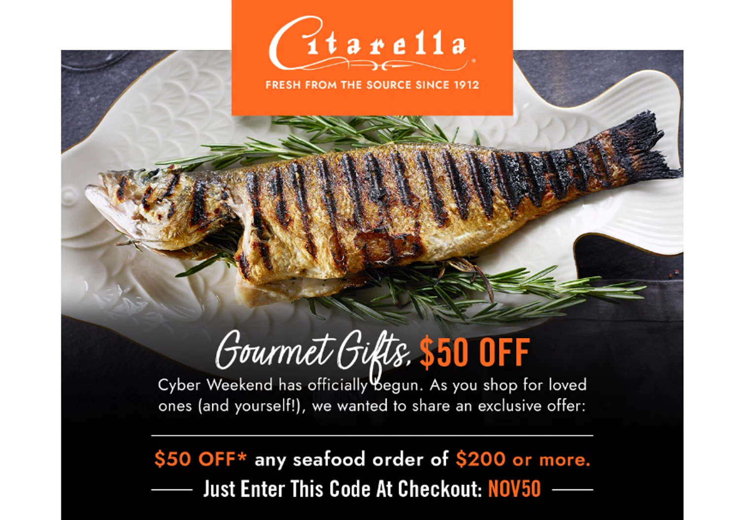 Citarella promo code screenshot showing code nov50 applied at Citarella checkout page. Uploaded by SimplyCodes community member jesspea on Nov 29, 2025