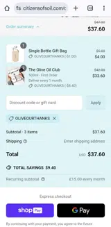 Oliveourthanks coupon verification screenshot
