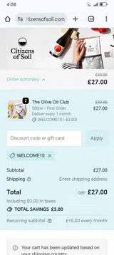 WELCOME10 coupon verification screenshot