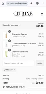 SHAE10 coupon verification screenshot
