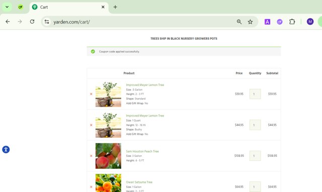 Yarden checkout page showing Yarden coupon code box | Screenshot taken by SimplyCodes community member on Jul 1, 2025