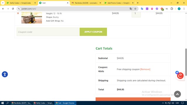 Yarden checkout page showing Yarden coupon code box | Screenshot taken by SimplyCodes community member on Jul 3, 2025