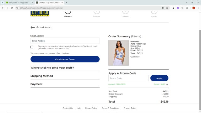 City Beach checkout page showing City Beach promo code box | Screenshot taken by SimplyCodes community member on Aug 16, 2025