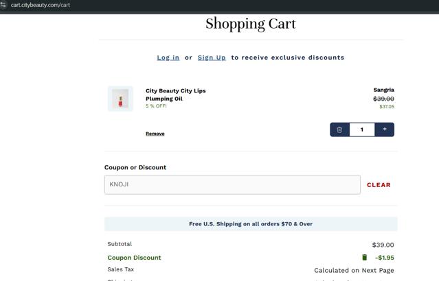 City Beauty checkout page showing City Beauty coupon code box | Screenshot taken by SimplyCodes community member on Mar 3, 2025