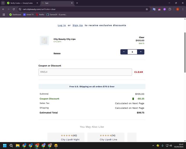 City Beauty checkout page showing City Beauty coupon code box | Screenshot taken by SimplyCodes community member on Apr 2, 2025