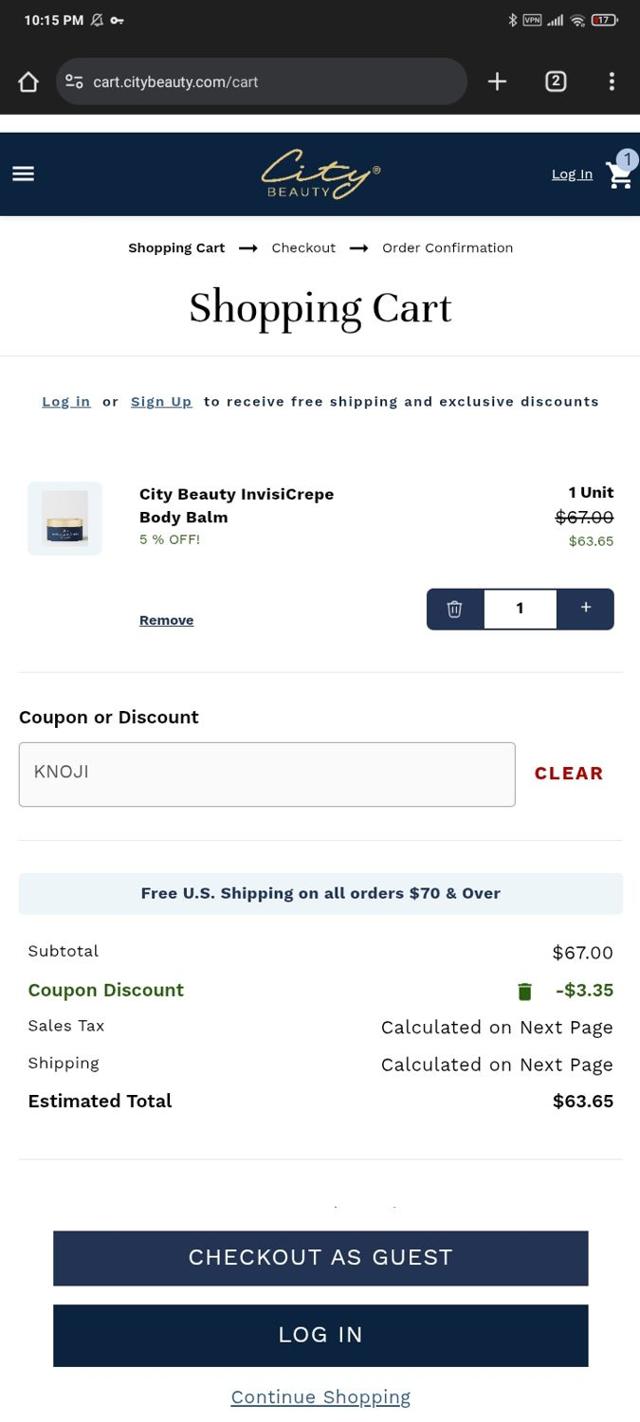 City Beauty checkout page showing City Beauty coupon code box | Screenshot taken by SimplyCodes community member on Jan 13, 2025