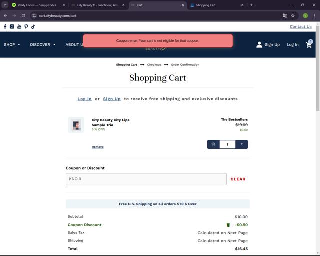 City Beauty checkout page showing City Beauty coupon code box | Screenshot taken by SimplyCodes community member on Dec 1, 2024