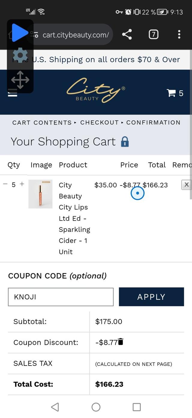 City Beauty checkout page showing City Beauty coupon code box | Screenshot taken by SimplyCodes community member on Oct 1, 2024