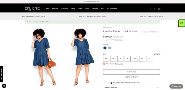 City Chic checkout page showing City Chic promo code box | Screenshot taken by SimplyCodes community member on May 22, 2024
