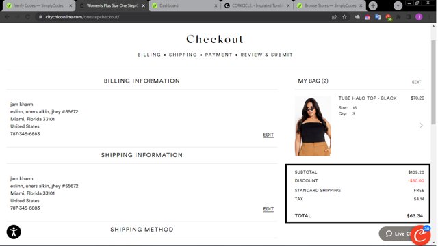 City Chic checkout page showing City Chic promo code box | Screenshot taken by SimplyCodes community member on May 25, 2024