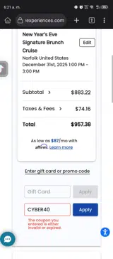 CYBER40 coupon verification screenshot