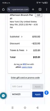 Mom20 coupon verification screenshot