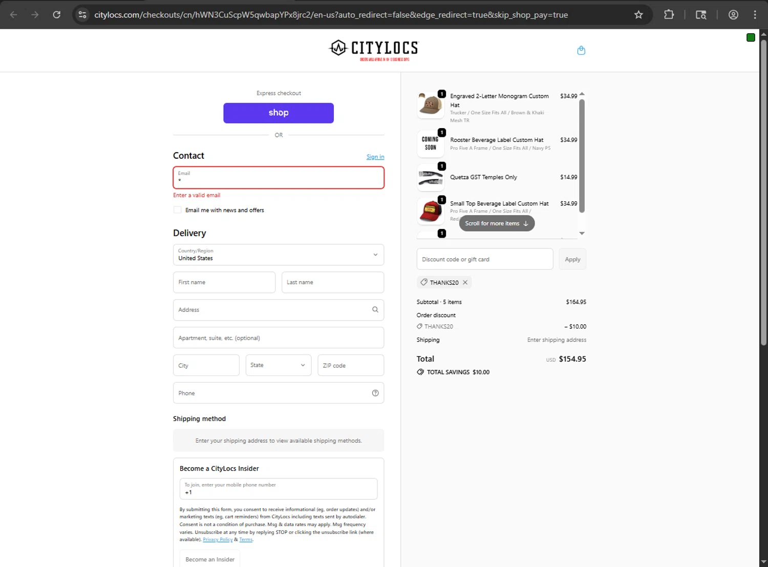 City Locs discount code screenshot showing code THANKS20 applied at City Locs checkout page. Uploaded by SimplyCodes community member ShrewdDefender8496 on Sep 20, 2025