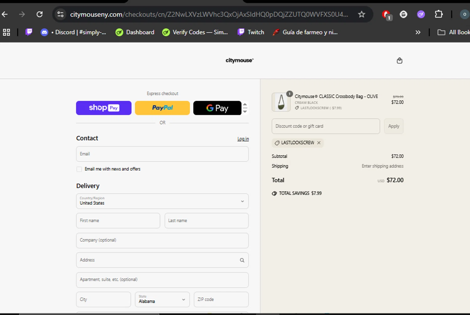 citymouse discount code screenshot showing code LASTLOOKSCREW applied at citymouse checkout page. Uploaded by SimplyCodes community member DealHero3744 on May 30, 2025