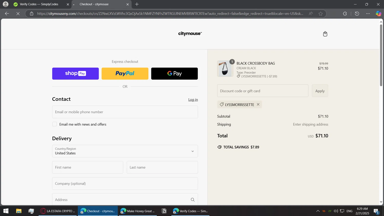 citymouse discount code screenshot showing code LYSSMORRISSETTE applied at citymouse checkout page. Uploaded by SimplyCodes community member BorgeZzz on Feb 21, 2025