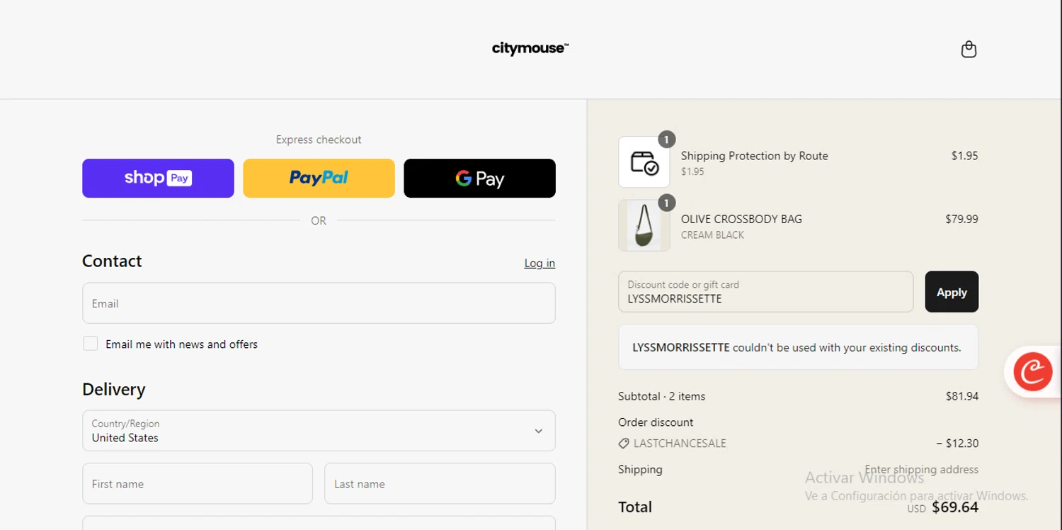 citymouse discount code screenshot showing code LYSSMORRISSETTE applied at citymouse checkout page. Uploaded by SimplyCodes community member RewardLynx9164 on May 5, 2025