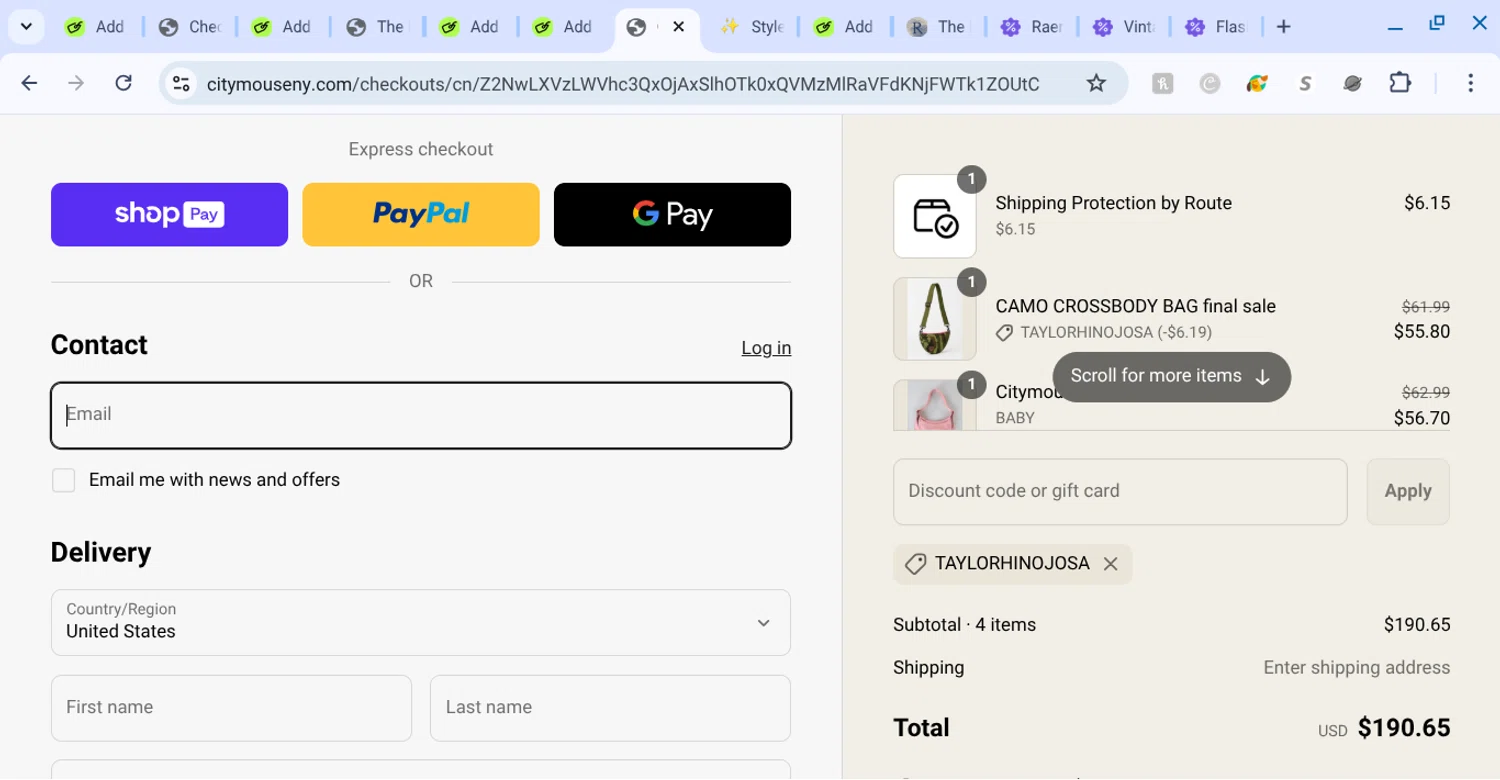 citymouse discount code screenshot showing code taylorhinojosa applied at citymouse checkout page. Uploaded by SimplyCodes community member KarinaHZ on Jun 13, 2025