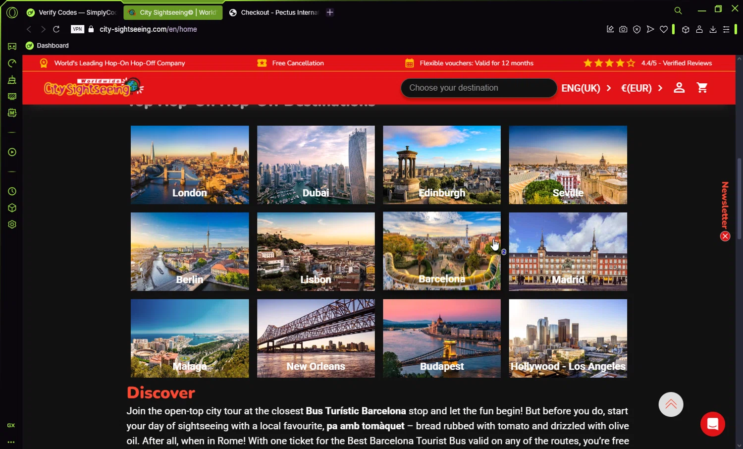 City Sightseeing coupon code screenshot showing code FLASH20 applied at City Sightseeing checkout page. Uploaded by SimplyCodes community member Jisus007 on Jan 19, 2025