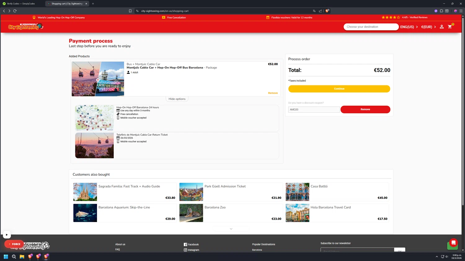 Verification screenshot for 20% Off Storewide at City Sightseeing - 3mo ago