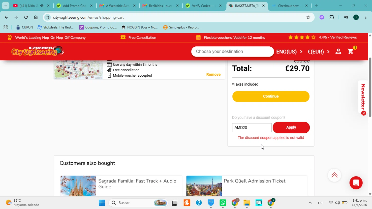 Verification screenshot for 20% Off Storewide at City Sightseeing - 14d ago