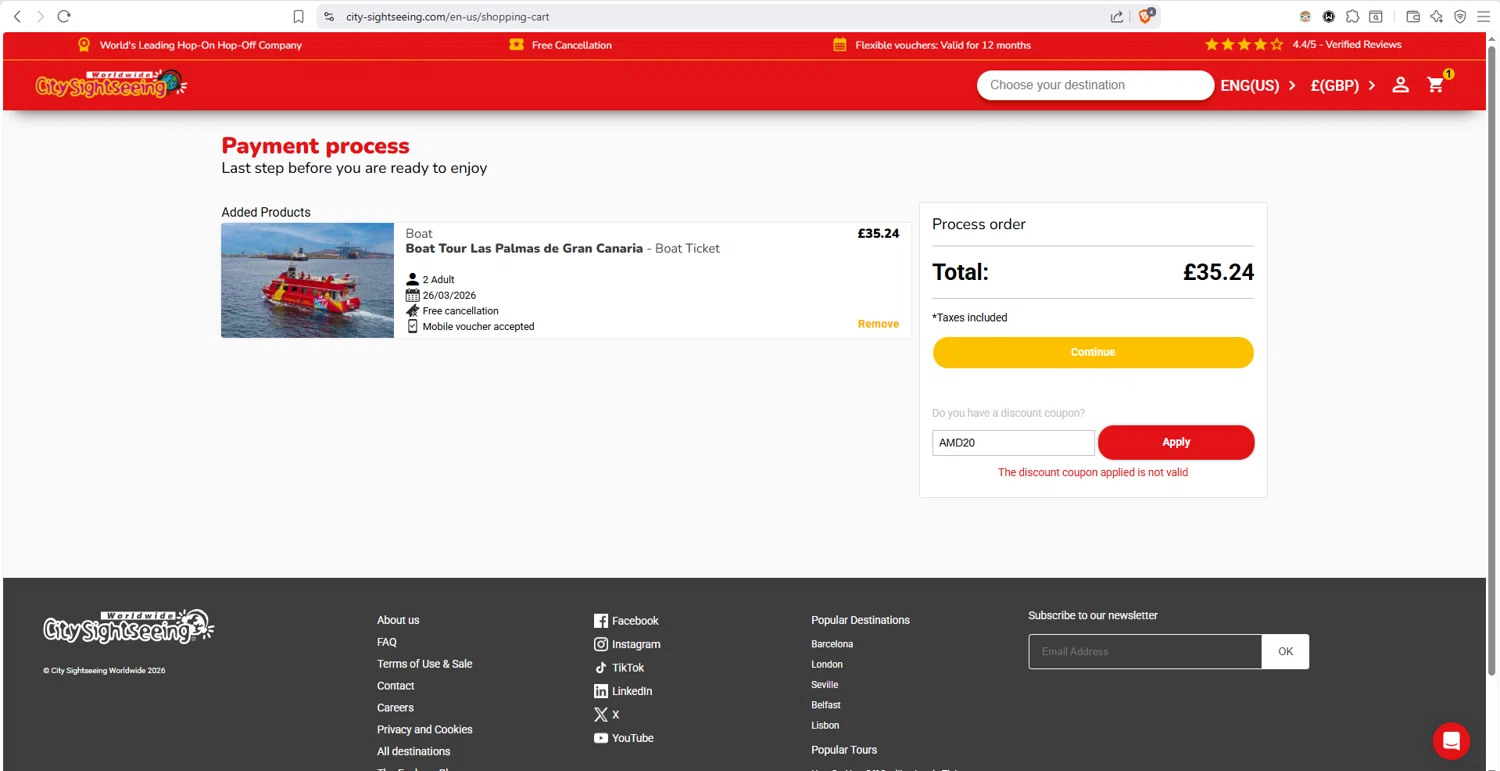 Verification screenshot for 20% Off Storewide at City Sightseeing - 3mo ago